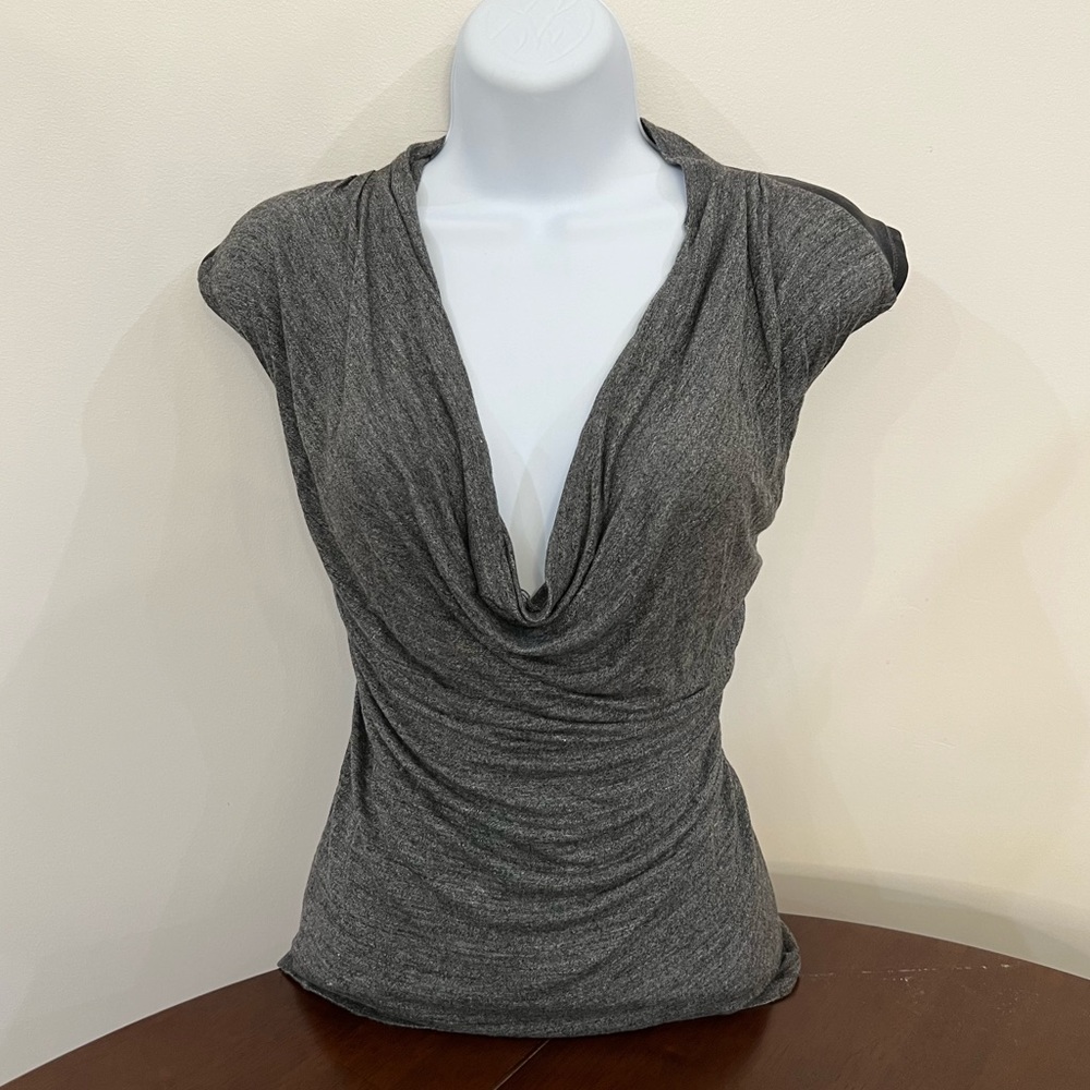 Zara Charcoal Gray Draped Neck Cap Sleeve Top